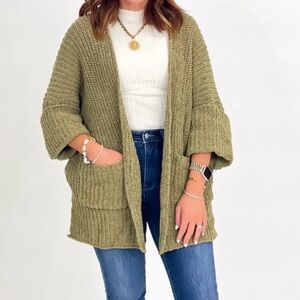 POL Olive Women's Open-Front Cardigan